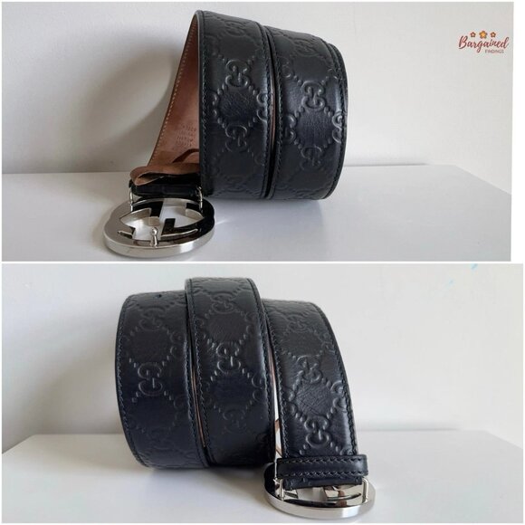 Authentic Gucci Guccissima Leather Silver Interlocking G Buckle Belt 95/38 - Picture 8 of 12